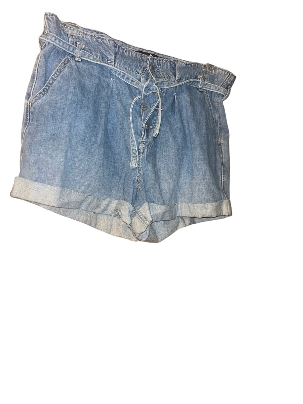 Hollister paperbag ultra high rise tie waist denim jean shorts size 13/31